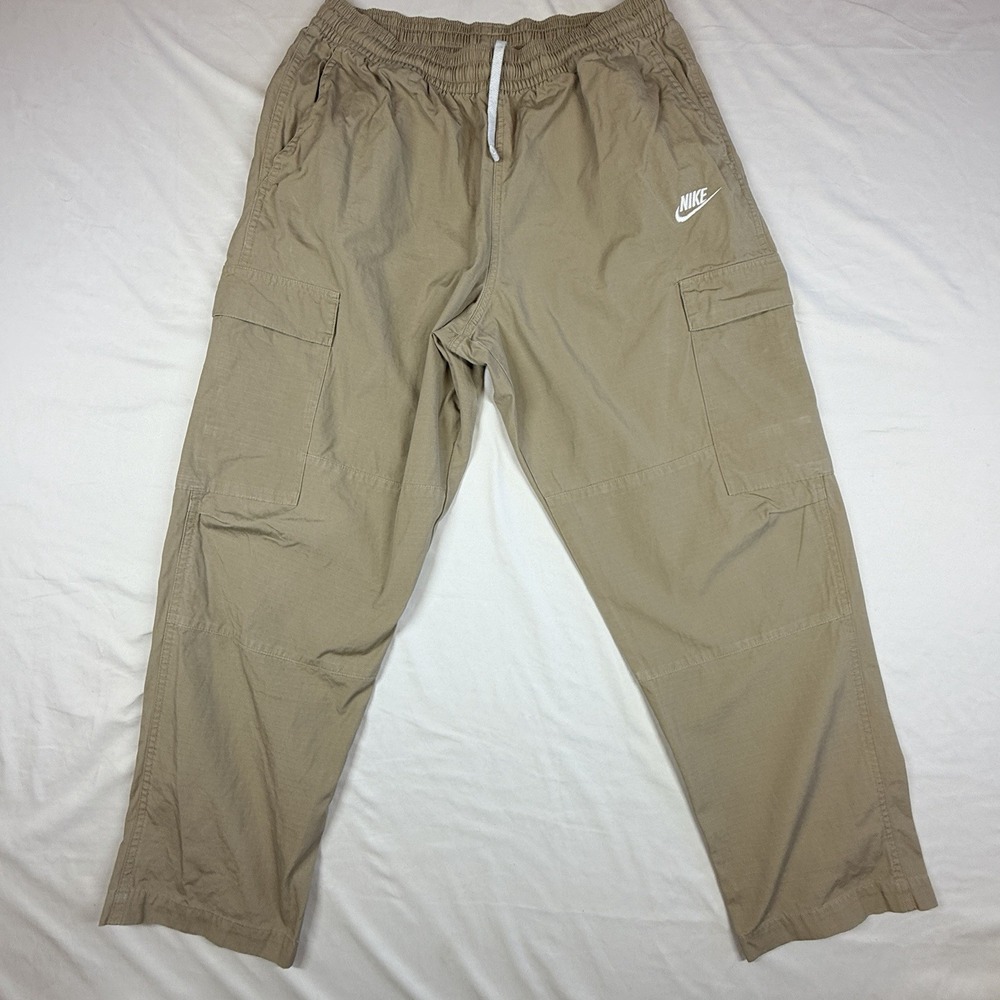 Nike Ripstop Cargo Pants Khaki Loose Fit Elastic Waist Men's Sz M